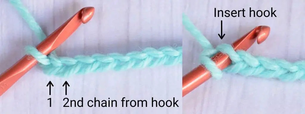 The first step when making a single crochet stitch left-handed
