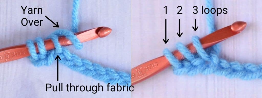 Instructional image showing the second step while learning the half double crochet stitch