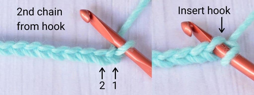 First step in making the single crochet stitch right-handed