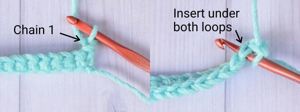 Example of making the turning chain for single crocheting right-handed