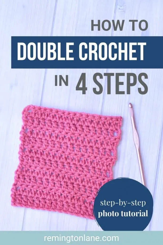 Pink yarn and pink metal crochet hook in an image that can be saved to Pinterest for later