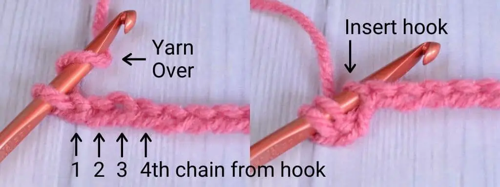 First step in making the double crochet stitch left-handed