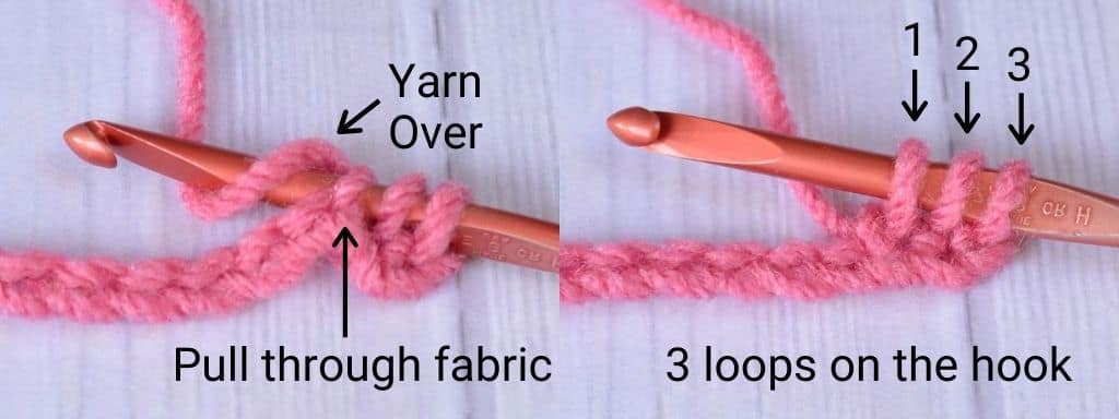 Second step to making the double crochet stitch