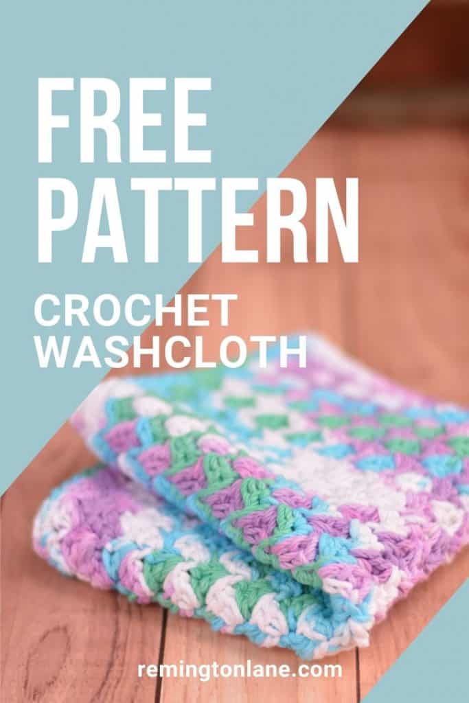 Pinterest pin image with crochet grit stitch washcloth in beach ball blue yarn