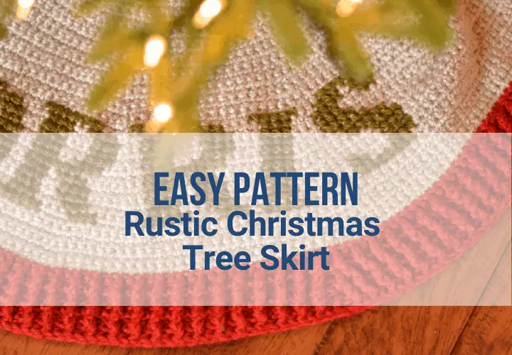 Crochet Christmas Tree Skirt with rustic yarn in grey, red and green colors