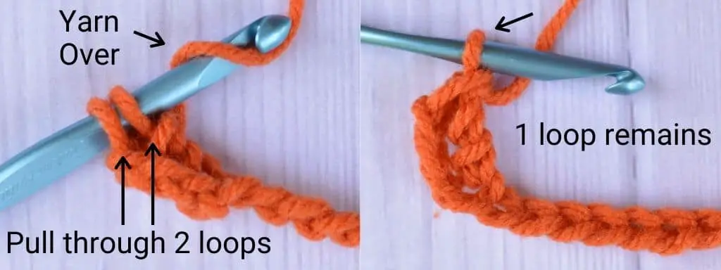 Final step when making the treble crochet stitch left-handed
