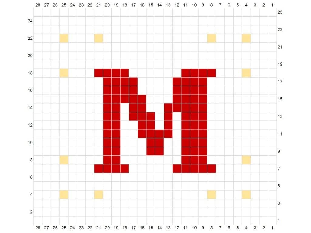 Example of letter M chart that depicts how to make this blanket square