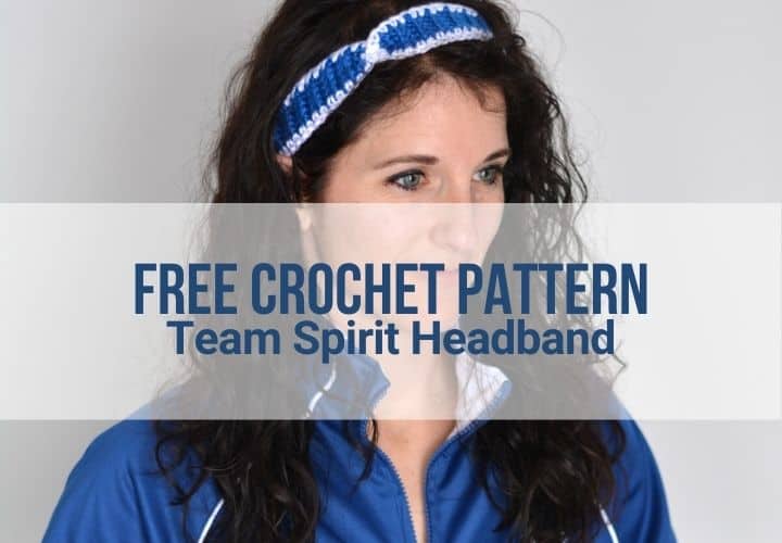 Female Indianapolis Colts football fan wearing a crochet headband in team colors.