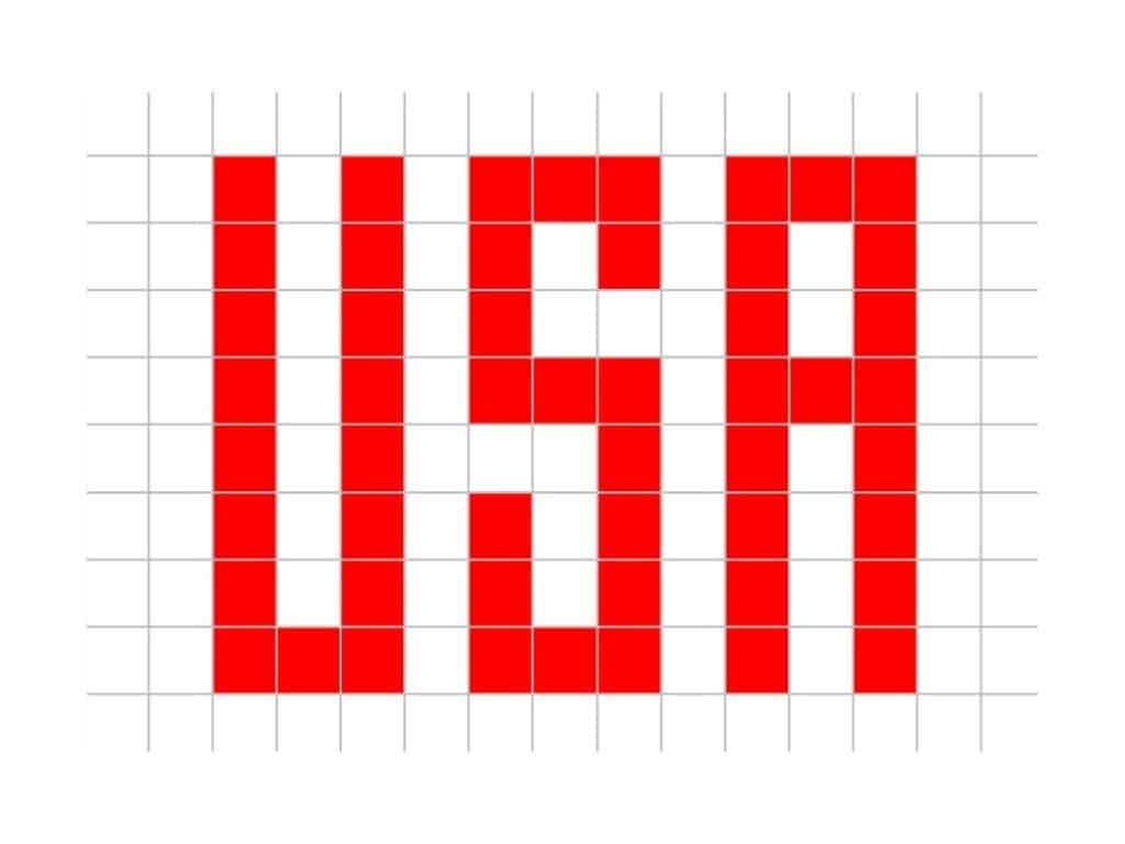 Graph showing the USA lettering that is cross-stitched onto a crochet mug rug
