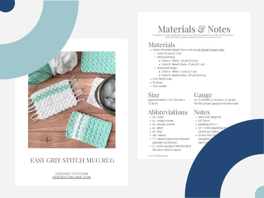 Preview of the premium PDF, printable crochet mug rug pattern.