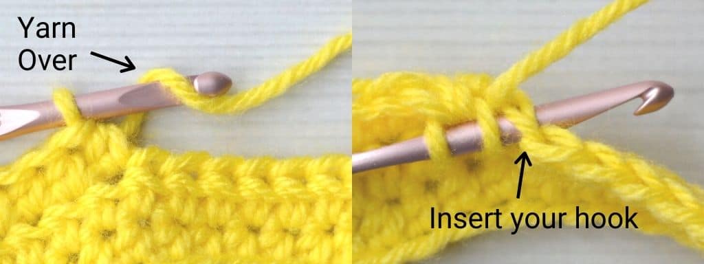 The first step in crocheting a puff stitch left-handed