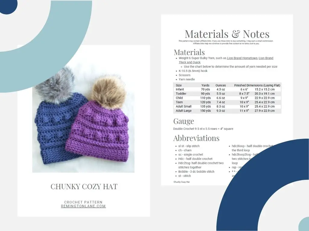 Preview of the PDF chunky cozy hat pattern