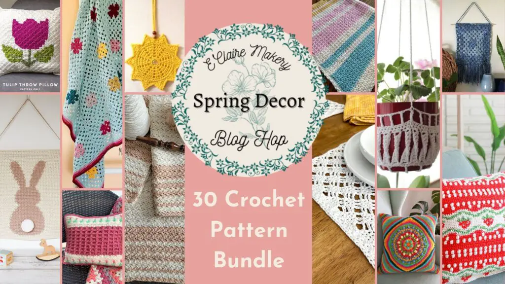 A collage featuring a variety of crochet patterns included in a bundle