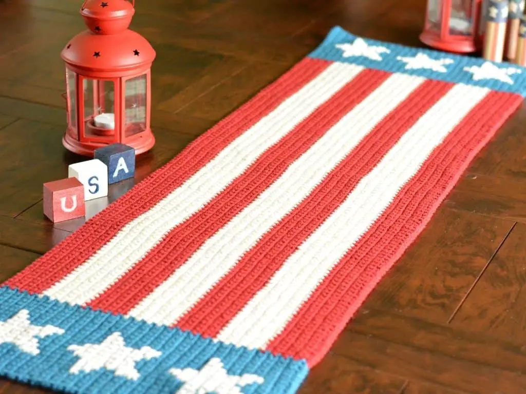 A handmade 4th of July-themed table runner