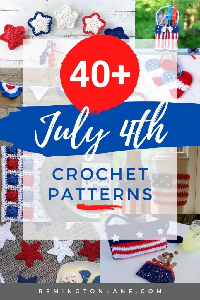A reminder collage with several 4th of July crochet patterns for later
