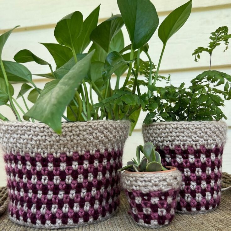 Image for Striped Moss Plant Pot Cover | FREE Crochet Pattern — Juniper & Oakes