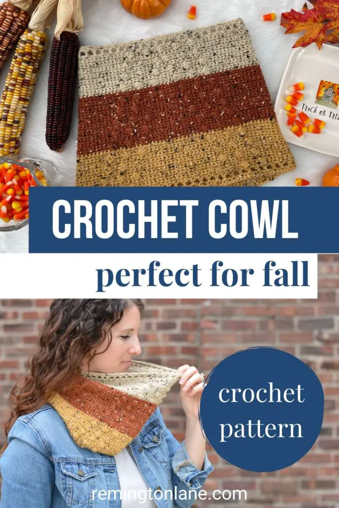 A collage you can save to Pinterest for this cowl pattern