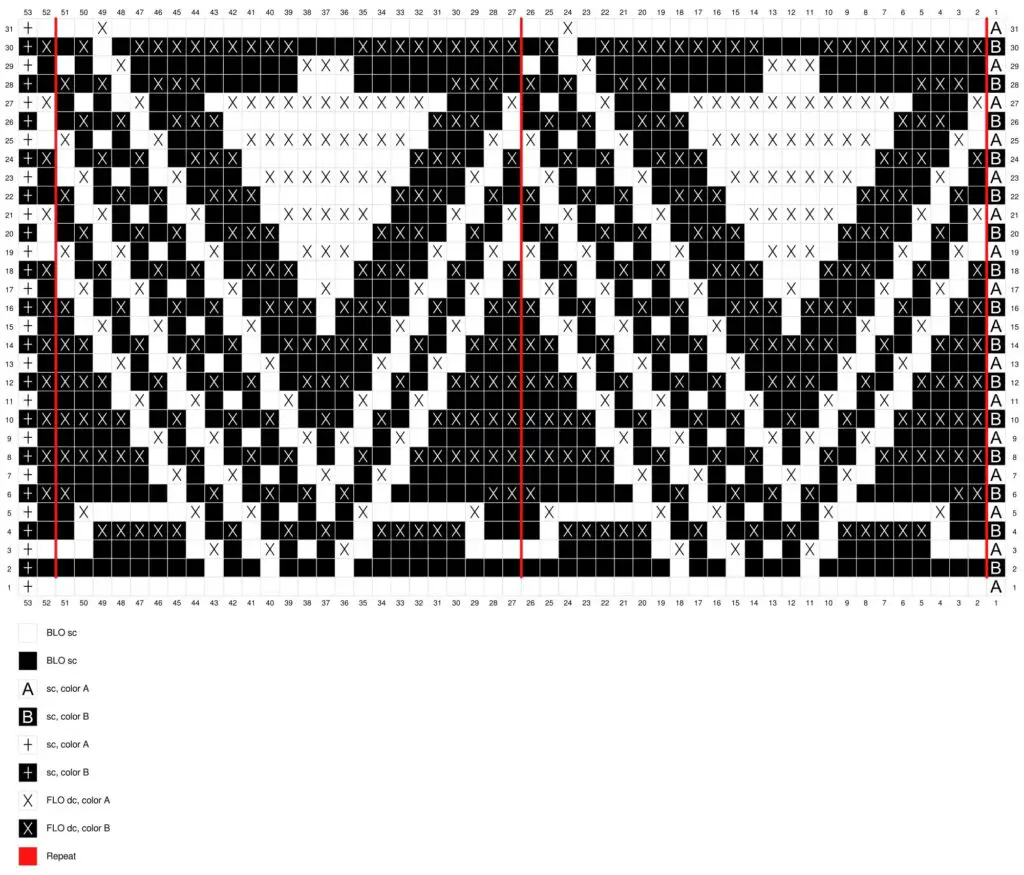 A chart used to make this overlay mosaic crochet pattern