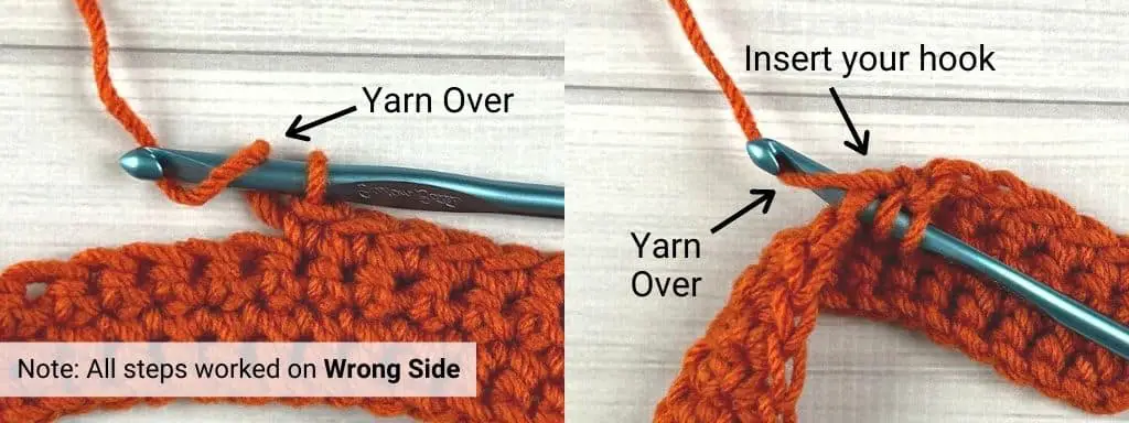 Step 1 in crochet bobble stitch tutorial