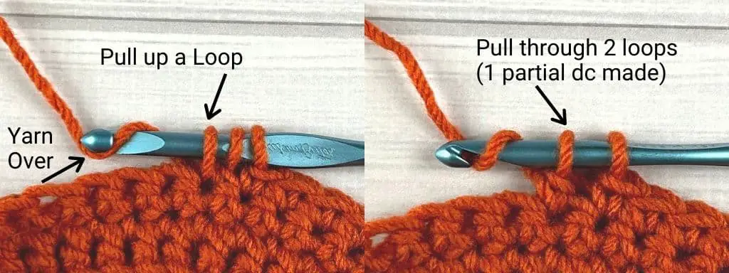 Step 2 in crochet bobble stitch tutorial