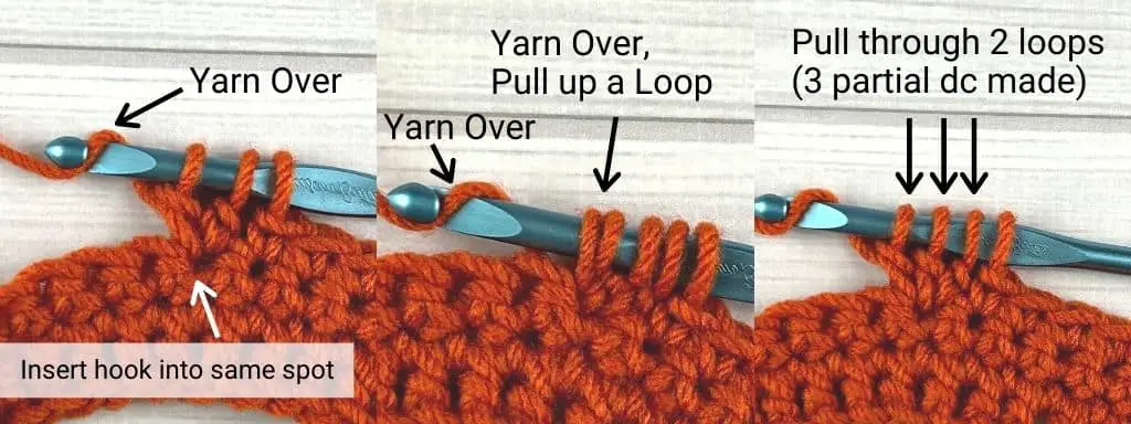 Step 4 of crochet bobble stitch tutorial
