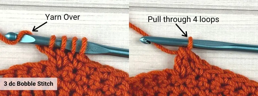 Step 5 of crochet bobble stitch tutorial