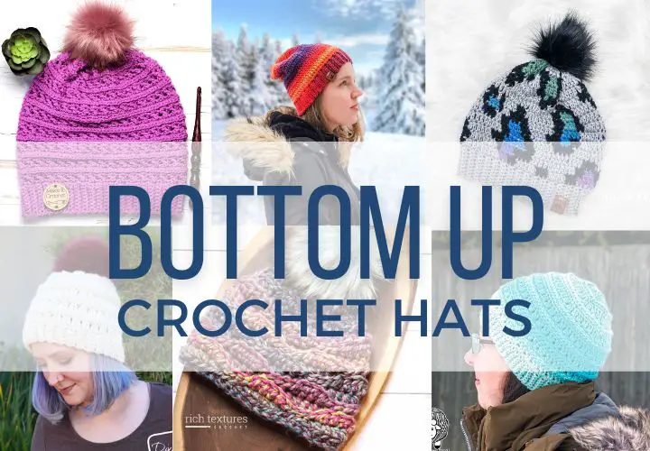 Collage of some bottom-up crochet hat patterns
