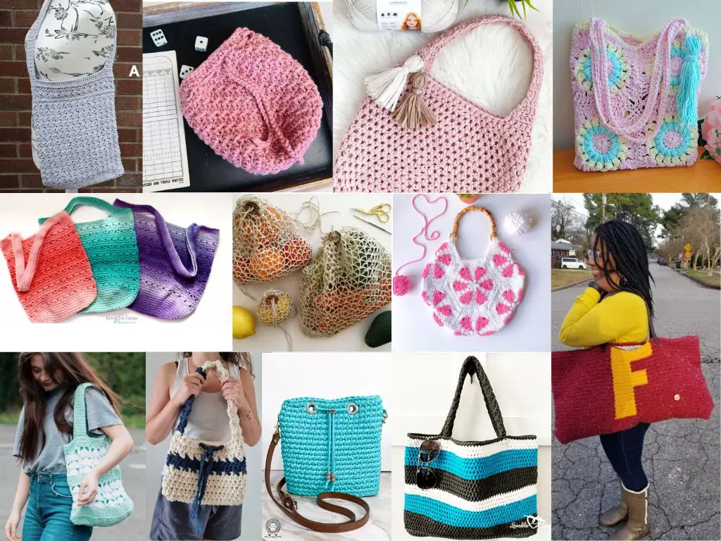 Easy crochet bag patterns in a collage to show the different types that can be made
