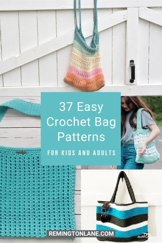 A collage of a few crochet bag patterns that can be saved for later