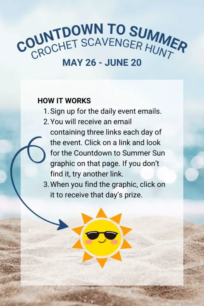 A picture of the ocean and sandy beach, with directions for how the Countdown to Summer scavenger hunt event works.