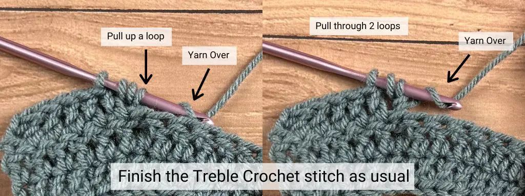 Step 3 in a photo tutorial of how to crochet a BPtc stitch.