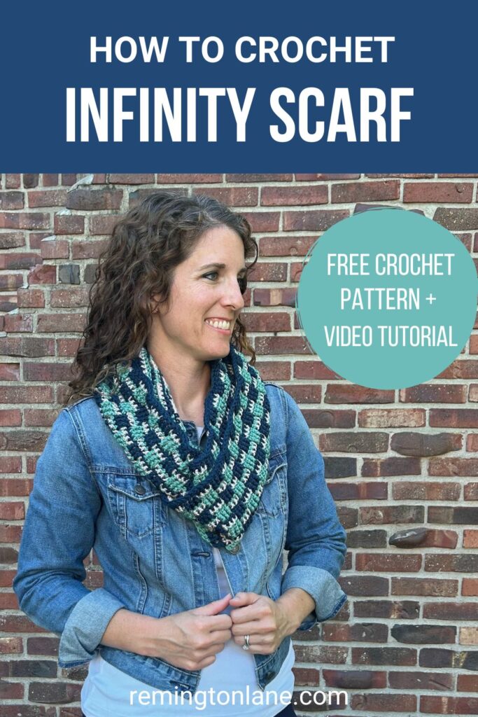 A reminder to save this infinity scarf crochet pattern page for later when you want to make one.